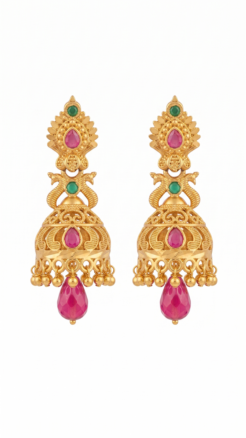 KSURATI GOLD PLATED DIAMOND STUDDED HERITAGE JHUMKA