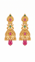 KSURATI GOLD PLATED DIAMOND STUDDED HERITAGE JHUMKA