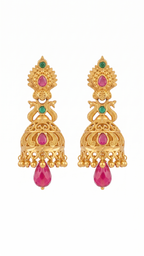 KSURATI GOLD PLATED DIAMOND STUDDED HERITAGE JHUMKA