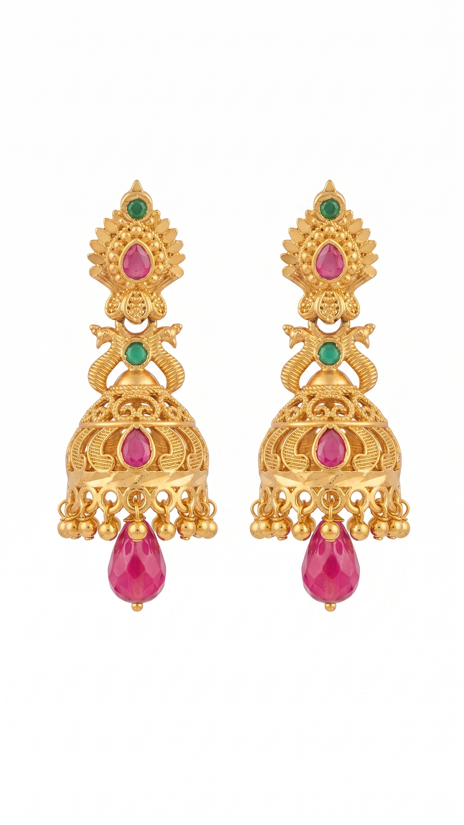 KSURATI GOLD PLATED DIAMOND STUDDED HERITAGE JHUMKA