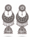 AVINA CHANDBALI SILVER PLATED OXIDISED JHUMKA EARRINGS