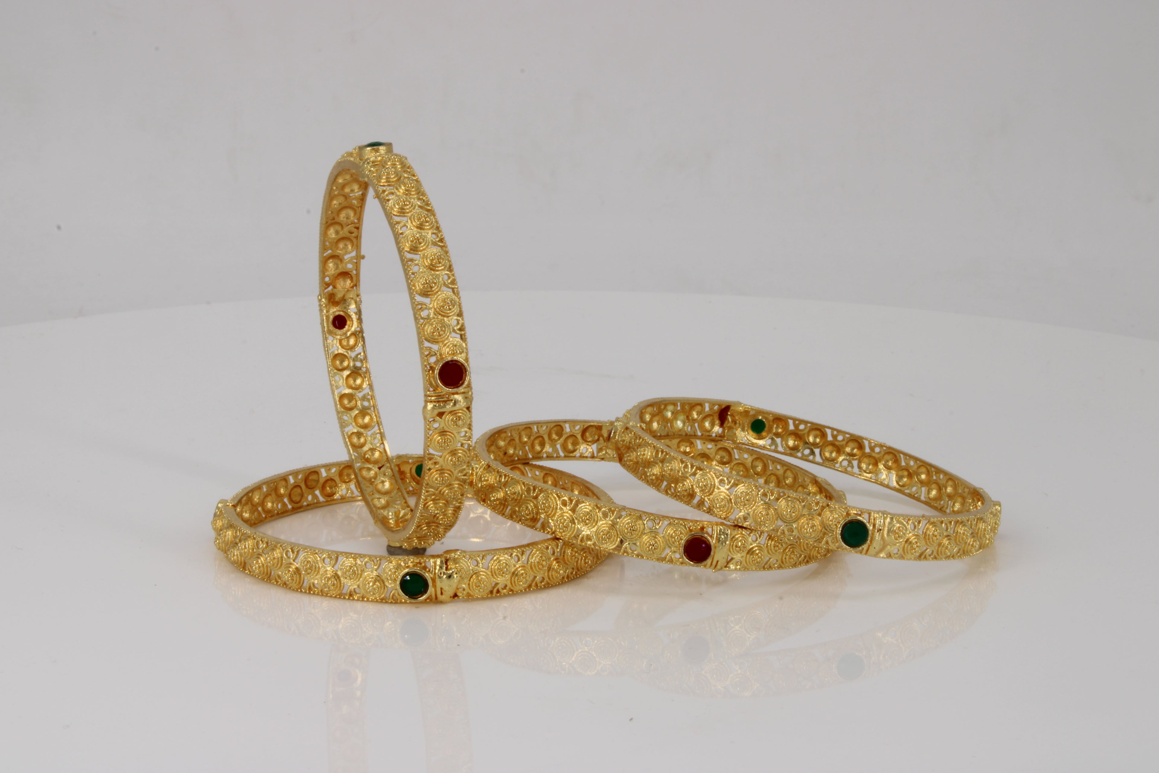 Red and Green Stone Gold Bangles