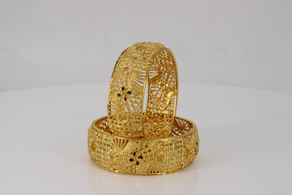 Elegant Flower Design Broad Bangle One Gram Gold Kada Bangle