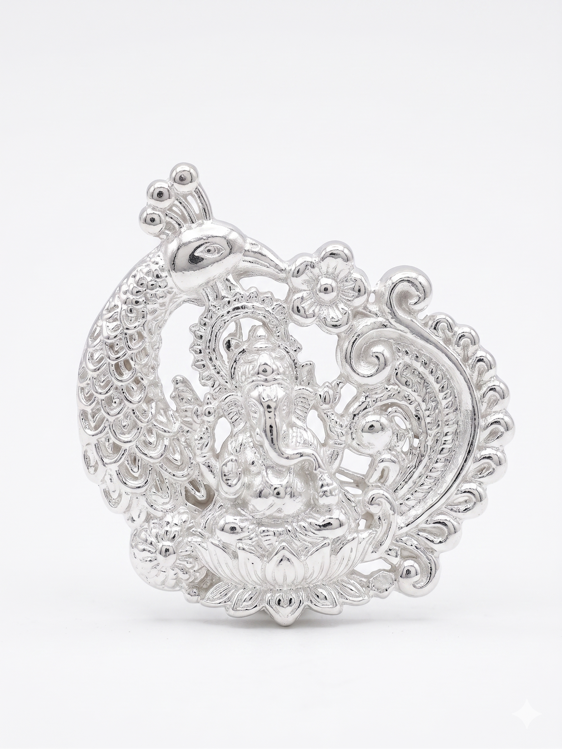 GANESH PEACOCK SILVER PLATED IDOL